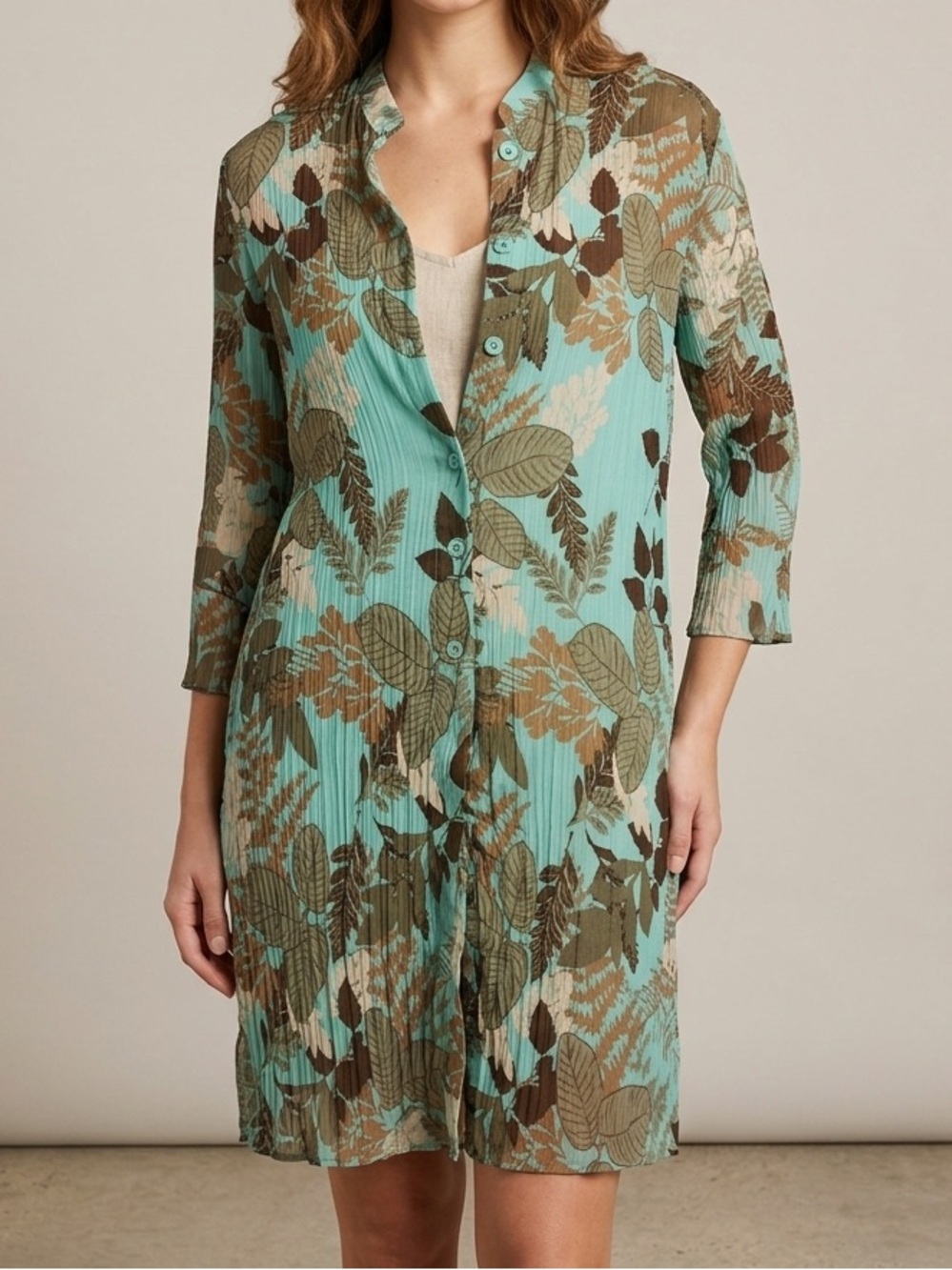 Vanity Fair Vacation Sheer Botanical Button-Front Swim Coverup Size 14